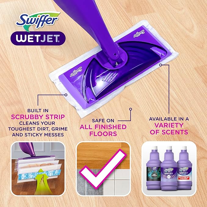 Swiffer WetJet Hardwood and Floor Spray Mop Cleaner Starter Kit Includes: 1 Power Mop 10 Pads Cleaning Solution Batteries