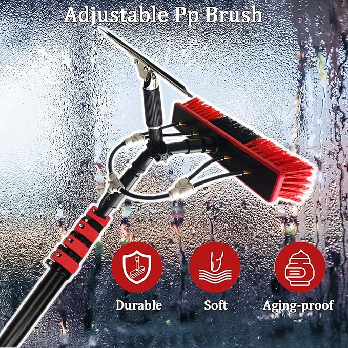 Glass Cleaning Brush Home Water Fed Telescopic Pole Kit Solar Panel Brush Rotating for Photovoltaic Panel24FT/7.2M Window Cleaning Pole with Brush Kit for Cleaning Photovoltaic and Solar Pa