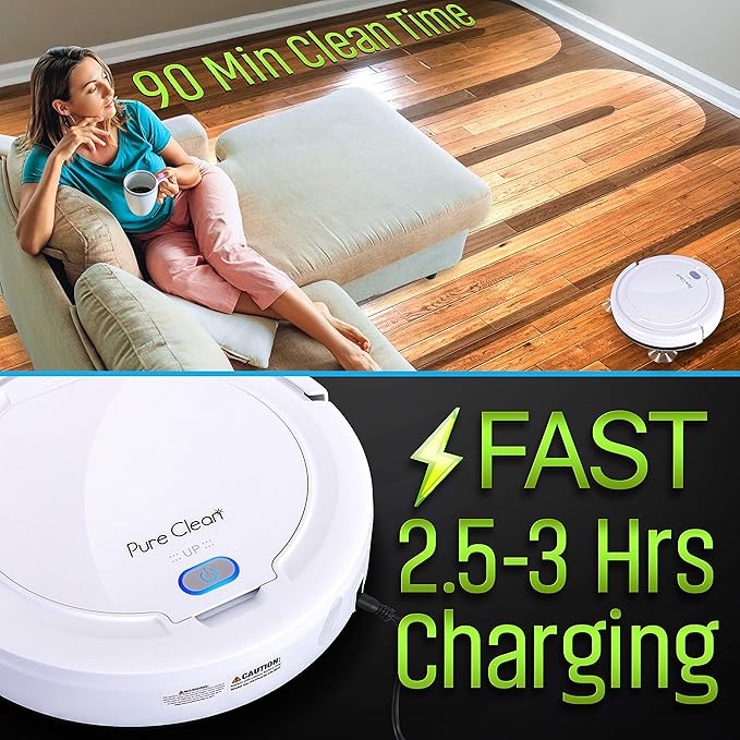 Smart Automatic Robotic Vacuum Cleaner - Slim Rechargeable Electric Automatic Robot Vacuum Cleaner w/ Self Programmed Navigation Anti-fall Sensors - (Carpet Hardwood Linoleum Tile) White