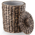 2 Gallons Wicker Waste Basket - Water Hyacinth Bathroom Trash Can - Garbage Can with Lid Boho Style - Wicker Trash Can with Lid for Bedroom Kitchen - Removable Liner Handwoven (Black Color)