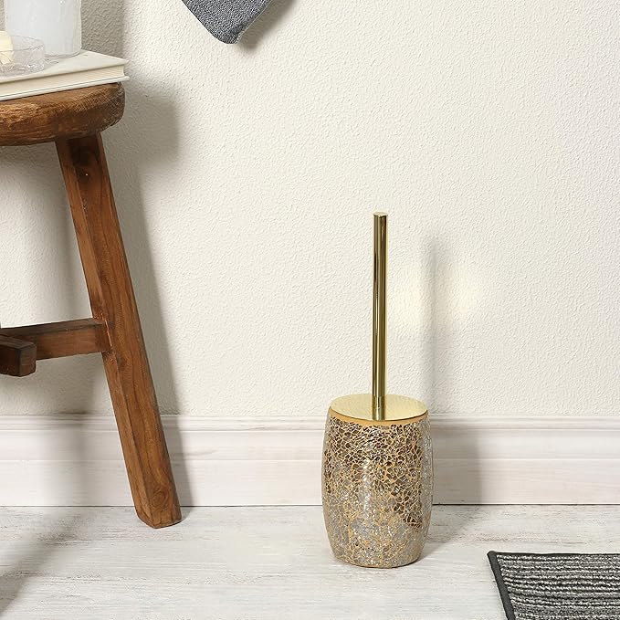 Whole HOUSEWARES | Modern Toilet Brush Set | Toilet Bowl Brush and Holder | Bathroom Accessory Set | Toilet Brushes for Bathroom | Freestanding Mosaic Toilet Bowl Cleaner (Gold)