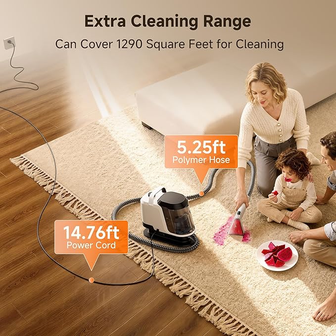 uwant Portable Carpet and Upholstery for Deep Cleaner 18Kpa Carpet Cleaner Machine for Cars Pets with Cleaning Tool and Self Cleaning Set of 1 for Spot Rug Couch