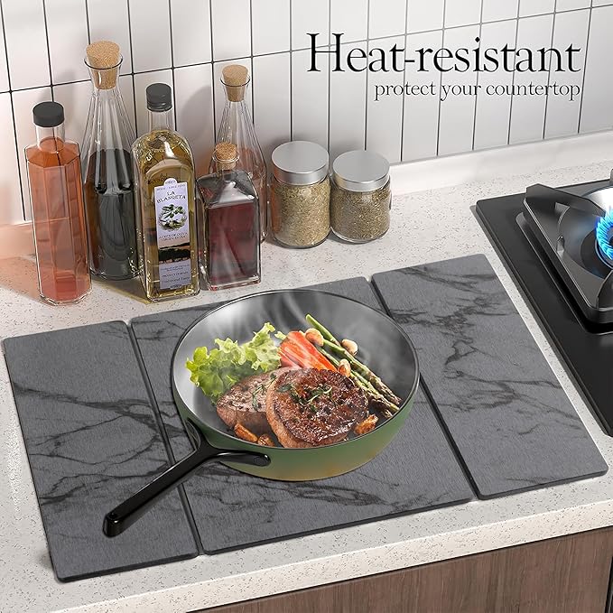 Quick Dry Collapsible Dish Drying Mat Eco-Friendly Absorbent Diatomaceous Earth Mats for Dishes Bottles Cups 20×16Large Stone Dish Drying Mats for Kitchen Counter (Gray 20（L）×16（W）)