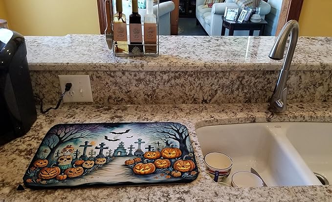 Caroline's Treasures DAC2238DDM Day of the Dead Spooky Halloween Dish Drying Mat Absorbent Dish Drying Mat Pad for Kitchen Counter Dish Drainer Mat for Countertop 14 x 21 Multicolor