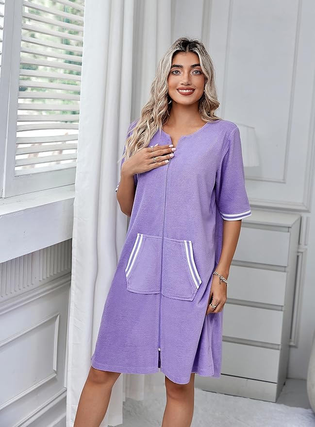 Richie House RH Housecoat Women Zipper Front Duster Robe 3/4 Lounger Housedress Pocket Nightgown S-3XL RHW4008