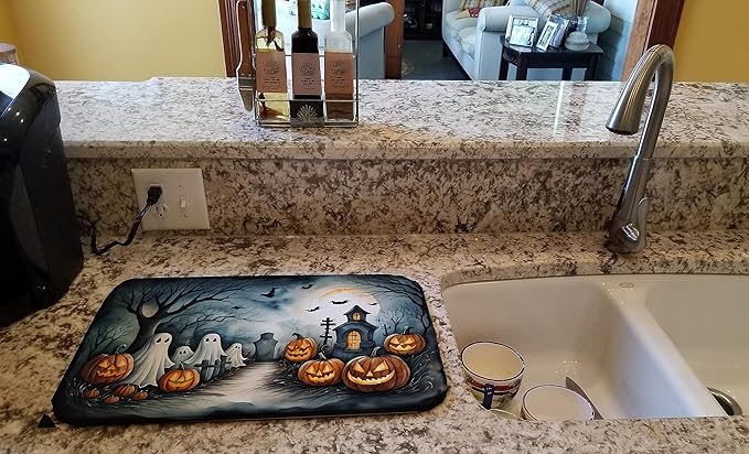 Caroline's Treasures DAC2273DDM Ghosts Spooky Halloween Dish Drying Mat Absorbent Dish Drying Mat Pad for Kitchen Counter Dish Drainer Mat for Countertop 14 x 21 Multicolor