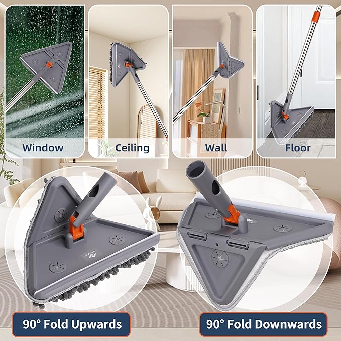 80 Extendable Wall Cleaner Mop with Rotating Head | 3-in-1 Adjustable Wall Mop with Microfiber Pads &amp Gloves | 360° Wall Cleaner with Long Handle for Windows Floors &amp Baseboards