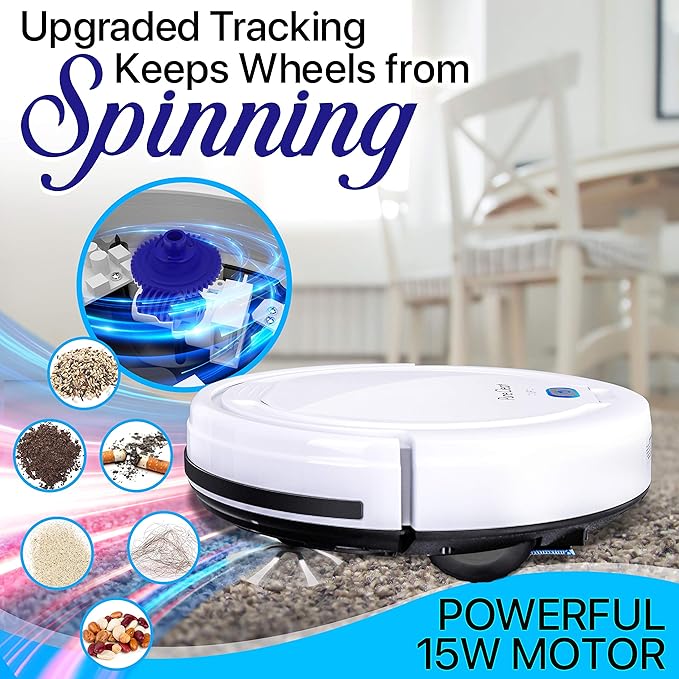 Smart Automatic Robotic Vacuum Cleaner - Slim Rechargeable Electric Automatic Robot Vacuum Cleaner w/ Self Programmed Navigation Anti-fall Sensors - (Carpet Hardwood Linoleum Tile) White