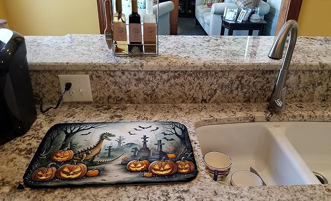 Caroline's Treasures DAC2239DDM Dinosaurs Spooky Halloween Dish Drying Mat Absorbent Dish Drying Mat Pad for Kitchen Counter Dish Drainer Mat for Countertop 14 x 21 Multicolor