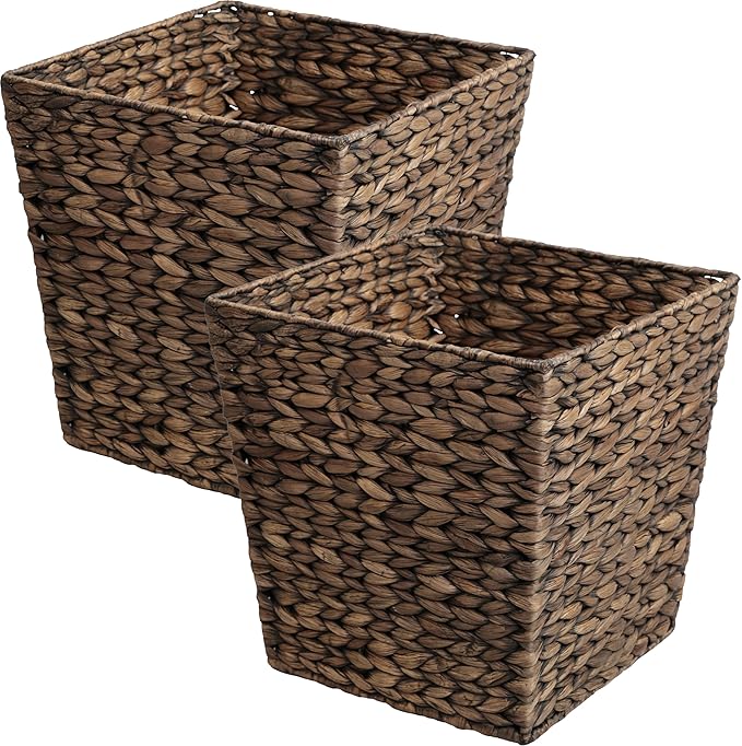 happimess HPM1402B-SET2 Theo Coastal Farmhouse Handwoven Water Hyacinth 4.8-Gallon Tapered Square Wicker Watebasket Brown (Set of 2)