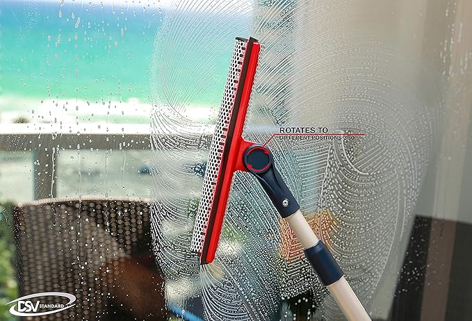 DSV Standard Professional Window Squeegee | 2-in-1 Window Cleaner Sponge and 10 Soft Rubber Strip with Extension Pole 34 INCH &amp 86.5 cm | Adjustable to Clean from Multiple Angles