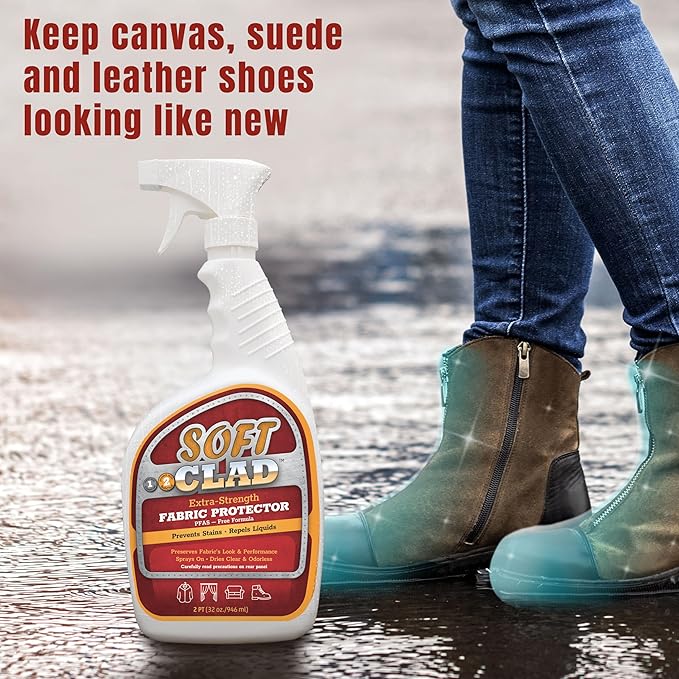 Extra Strength Fabric Protector Spray Prevents Stains and Repels Liquids. SoftClad Guards Furniture Shoes Carpet Upholstery Suede Leather Couch. Safe for Indoor Use. PFAS Free Formula 32oz