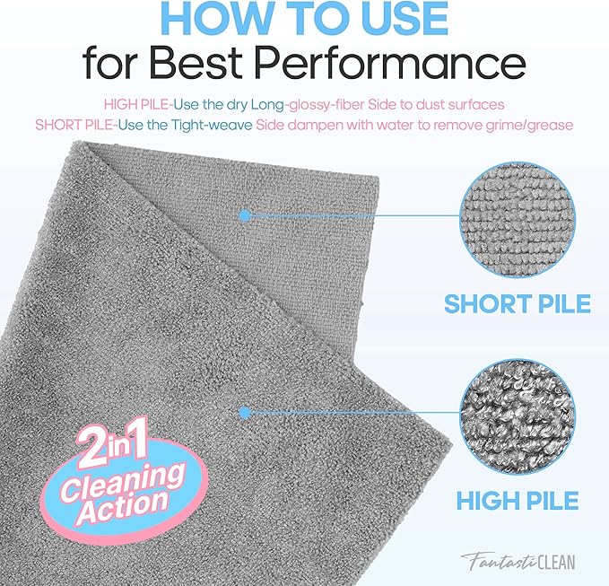 Fantasticlean Tear-Away Microfiber Cleaning Cloth Roll 12'' by 12''- 36 Sheets Thick &amp Large Detailing Towels Ultra Absorbent Lint-Free Reusable Wipes for Home Car or Outdoor (Glossy Grey)