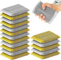 Thyle 24 Pack Steel Scrub Sponges for Dishes Non Scratch Scouring Sponge Multi Use Metal Scrubber Heavy Duty Dish Wash Kitchen Sponge for Pot Dish Washing Hard Surface Cleaning Tools (GrayYellow)