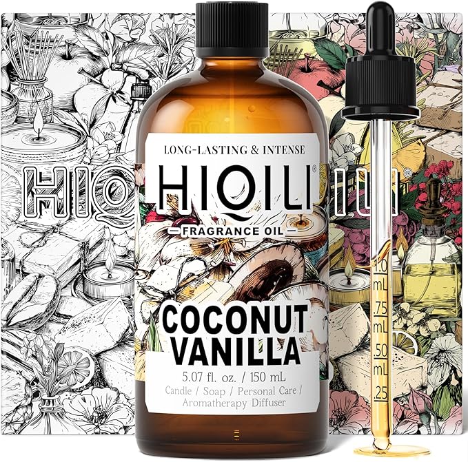 HIQILI Coconut Vanilla Fragrance Oil - for Candle Making Soap Making Essential Oil for Diffuser Humidifier Home&amp Hotel &amp Car Use - 5.07 Fl Oz