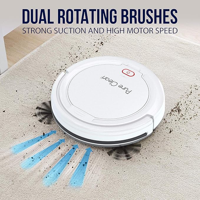 Smart Automatic Robotic Vacuum Cleaner - Slim Rechargeable Electric Automatic Robot Vacuum Cleaner w/ Self Programmed Navigation Anti-fall Sensors - (Carpet Hardwood Linoleum Tile) White