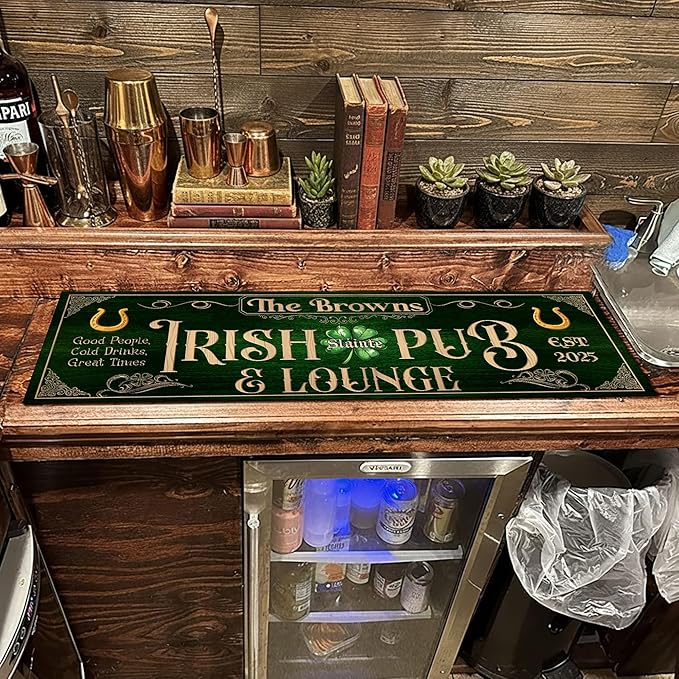 THUYPT Personalized Irish Bar Mat Dish Drying Mat for Irish Pub St Patrick's Day Decor Bar Shamrock Spill Mat Kitchen Counter Accessories Home Bar Decor St Patrick's Day (06)