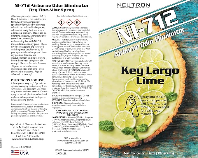 Generic NI-712 Odor Eliminator - Key Largo Lime - 14-oz Can (Fine-Mist Dry Spray) Clear