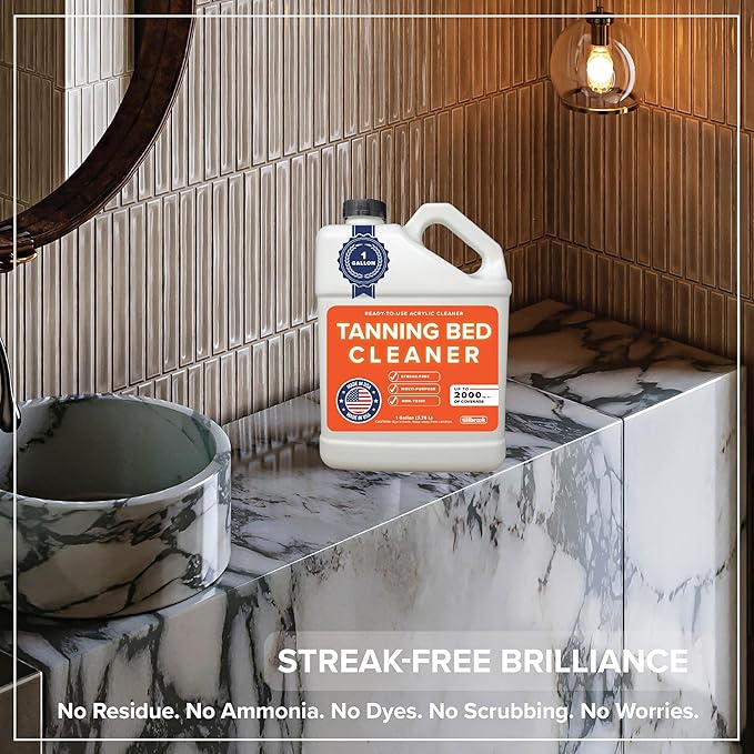 Tanning Bed Cleaner Acrylic Cleaner for Indoor Tanning Beds - Up to 2000 sq ft of Coverage - 1 Gallon Universal Streak-free Professional Cleaning Solution for All Non-Porous Surfaces