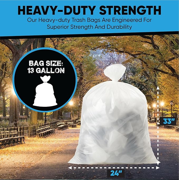 Clear 13 Gallon Trash Bags – Bulk 1000 Count – Tall Kitchen Garbage Bags – 13 Gal Unscented Plastic Can Liners for Bathroom Office Janitorial Commercial Industrial Municipal – Drawstring-Free
