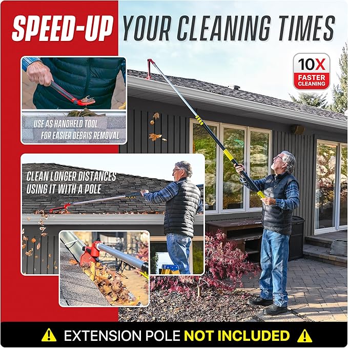 Multi-Angle Gutter Cleaning Tools from the Ground - Gutter Cleaner tool attachment for Threaded Poles - Gutter Scoop &amp Brush for rain gutter cleaning and leaf removal from Gutter Guard