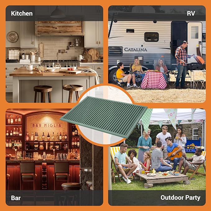 Bar Mat - 18X12(2 Pcs) Rubber Bar Mats for Countertop &amp Dish Drying Non-Slip Bartender Mat with Airflow Design for Home Bar Cocktail Set Kitchen &amp Outdoor Use (Green)