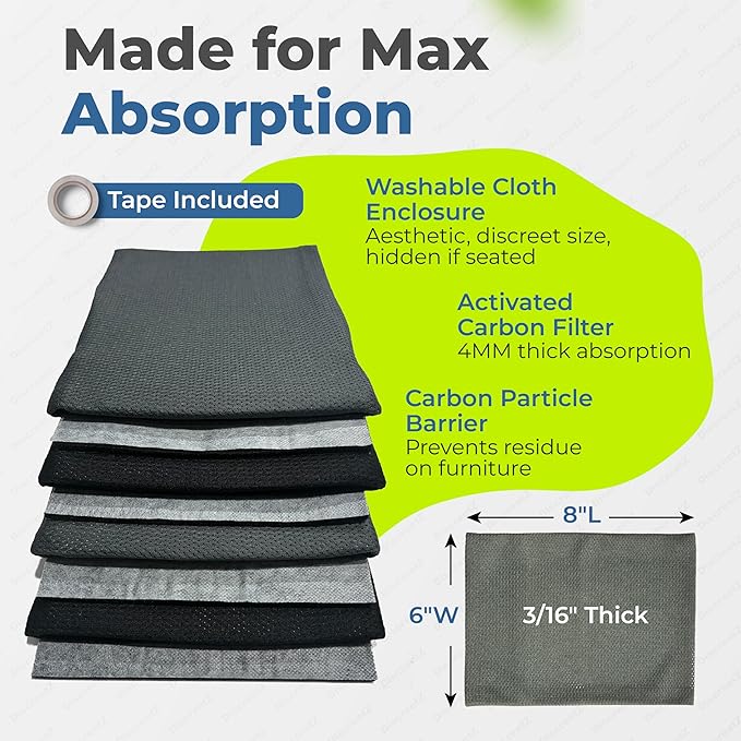 FreshSeatRx 4-Discreet Odor Removal Seat Pads. Orthopedic Seat Cushion Pads Prevent Gassy Seat &amp Room Air Odors. Use Home Office Car Flight Any Seating. Activated Charcoal &amp Carbon Gas Pad