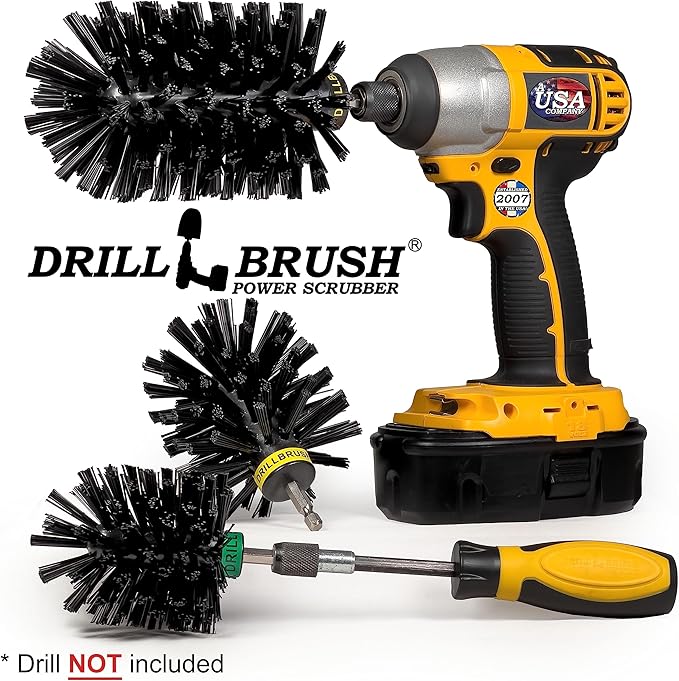 Grill Brush Drill Attachment Cleaning Kit - Replace Stainless Steel Wire Scrubber with Our Safer Nylon Bristle Brushes - Grill Accessories Grill Hand Brush for Griddle Cleaning - Rust Removal