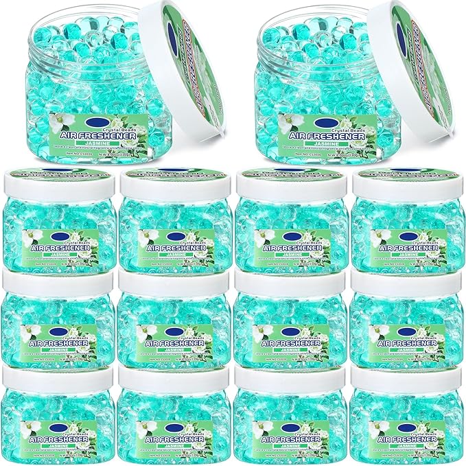 12 Pcs Gel Air Freshener Bulk Odor Gel Eliminator Beads 8 oz Long Lasting Air Freshener Beads Eliminates Odors in Home Bathrooms Cars Boats Rvs and Pet Areas(Jasmine)