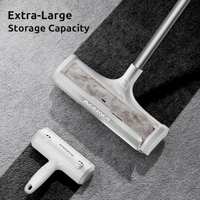 ACE2ACE A3 Pro Carpet Roller for Pet Hair Carpet Pet Hair Removal Tool Reusable Large Lint Rollers 5 Feet Long Handle No Bending No Kneeling Cat Dog Hair Remover for Carpet Rugs Mats Grey