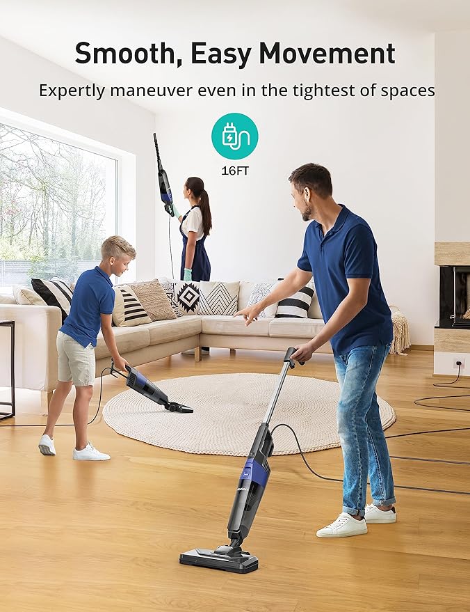 Small Vacuum Cleaner Aspiron Stick Vacuum Cleaner with 20kPa Powerful Suction &amp 0.88QT Dust Cup and 16ft Power Cord 5-in-1 Handheld Lightweight Bagless Vacuum Cleaner Carpet and Floor for Pet