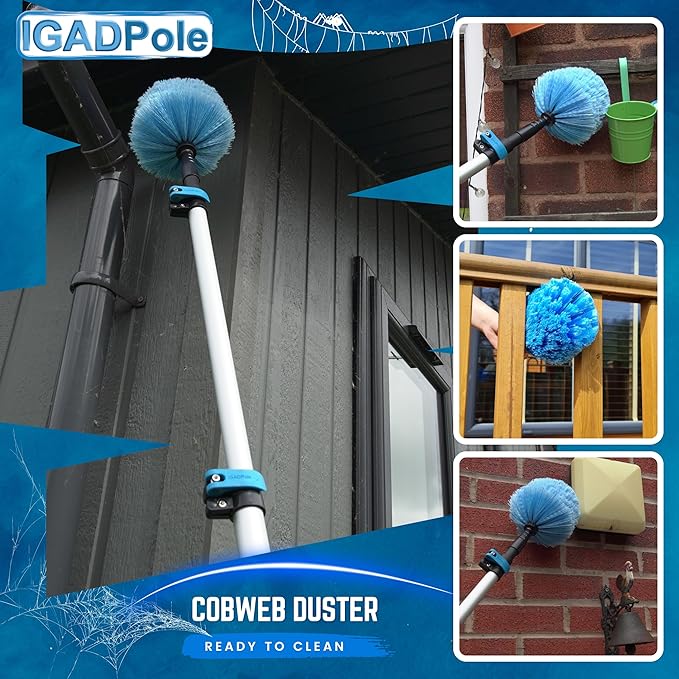 IGADPole 12 FT Water-Fed Washing Kit with Soap-Dispenser Brush 10″ Squeegee &amp Cobweb Duster for Windows Gutters Solar Panels &amp Exterior Walls