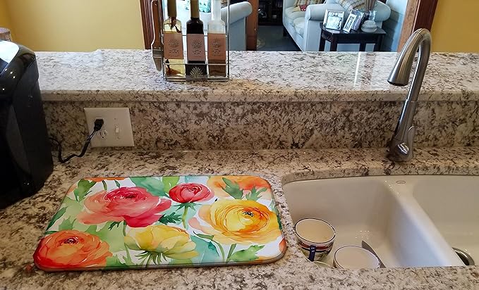 Caroline's Treasures DAC1606DDM Ranunculus in Watercolor Dish Drying Mat Absorbent Dish Drying Mat Pad for Kitchen Counter Dish Drainer Mat for Countertop 14 x 21 Multicolor