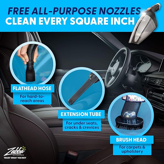 ThisWorx Car Vacuum Cleaner 2.0 Portable Handheld Mini Vacuums Cleaner W/ 16ft Cord LED Light Bag &amp Attachments- Small Vac for RV Boats Travel Car Accessories Lightweight