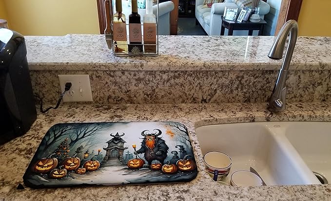 Caroline's Treasures DAC2247DDM Krampus The Christmas Demon Spooky Halloween Dish Drying Mat Absorbent Dish Drying Mat Pad for Kitchen Counter Dish Drainer Mat for Countertop 14 x 21 Multicolor