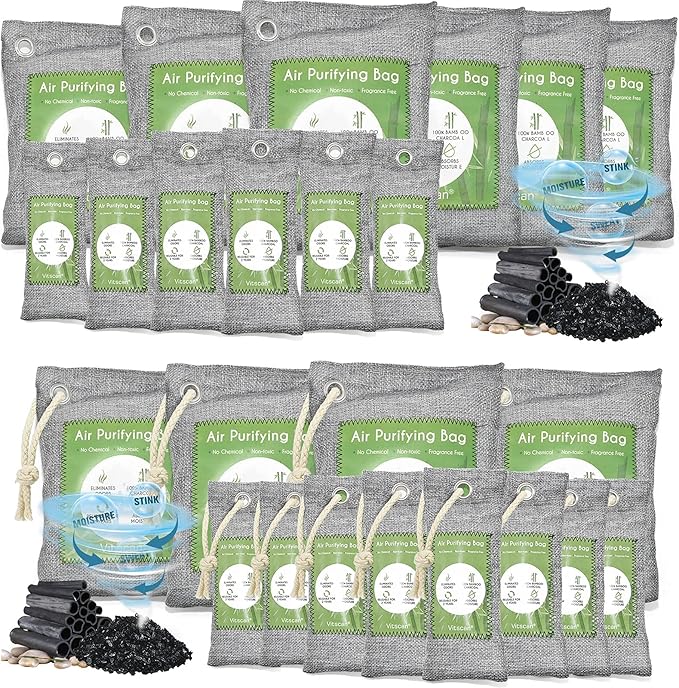 24 Pack Bamboo Charcoal Air Purifying Bag Activated Charcoal Bags Odor Absorber Moisture Absorber Natural Car Air Freshener Shoe Deodorizer Odor Eliminators For Home Pet Closet