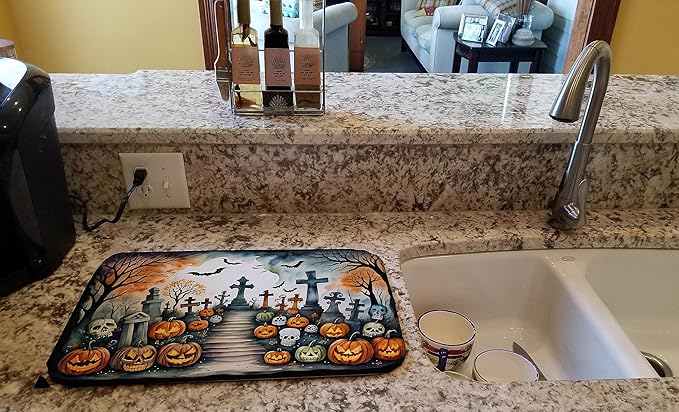Caroline's Treasures DAC2237DDM Day of the Dead Spooky Halloween Dish Drying Mat Absorbent Dish Drying Mat Pad for Kitchen Counter Dish Drainer Mat for Countertop 14 x 21 Multicolor