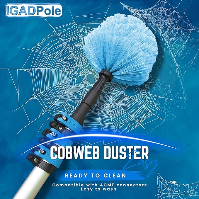 IGADPole 12 FT Water-Fed Washing Kit with Soap-Dispenser Brush 10″ Squeegee &amp Cobweb Duster for Windows Gutters Solar Panels &amp Exterior Walls