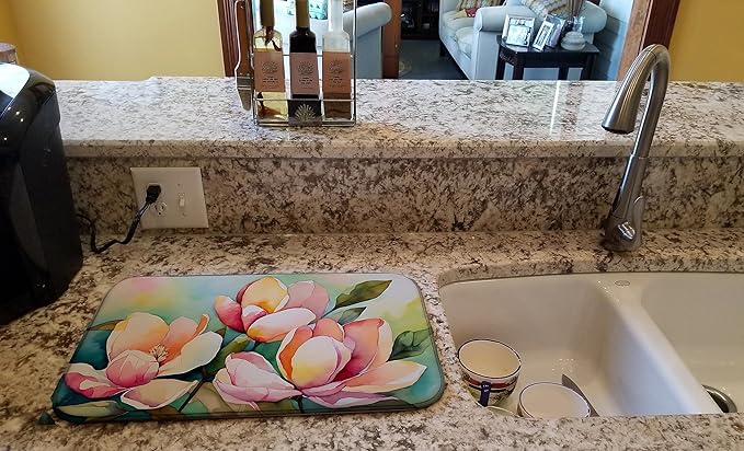 Caroline's Treasures DAC1676DDM Mississippi Magnolia in Watercolor Dish Drying Mat Absorbent Dish Drying Mat Pad for Kitchen Counter Dish Drainer Mat for Countertop 14 x 21 Multicolor