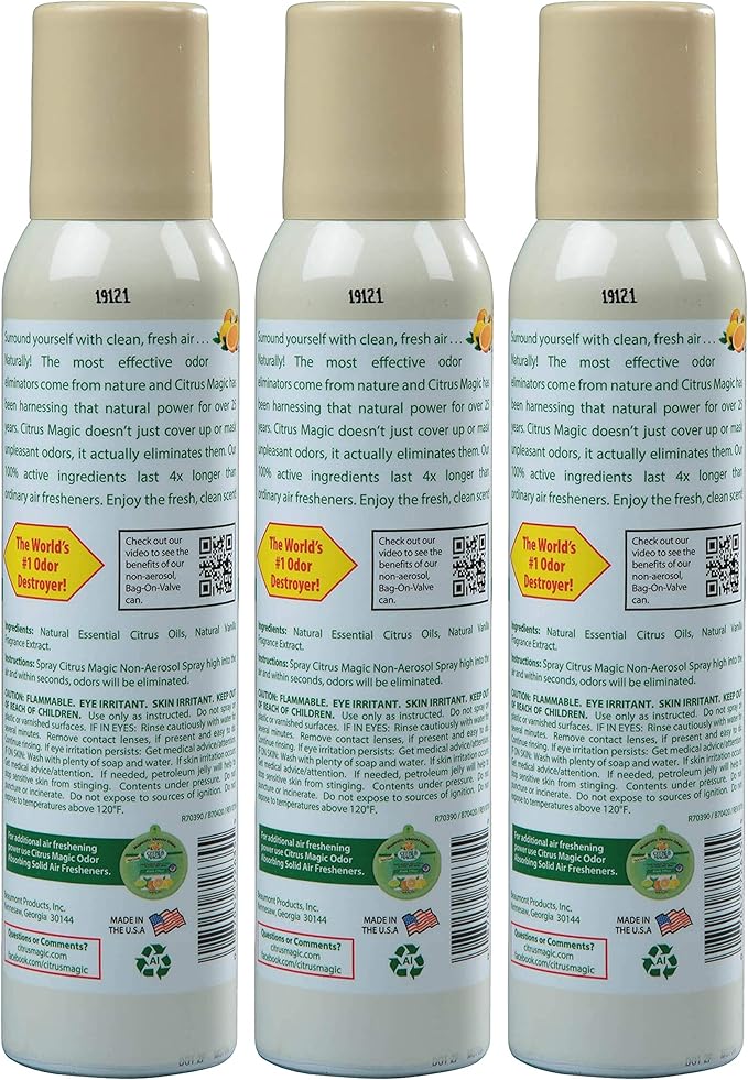 Citrus Magic Odor Eliminating Air Freshener Spray Orange-Vanilla Swirl 3-Ounce Pack of 3 3.0 oz 3 Count