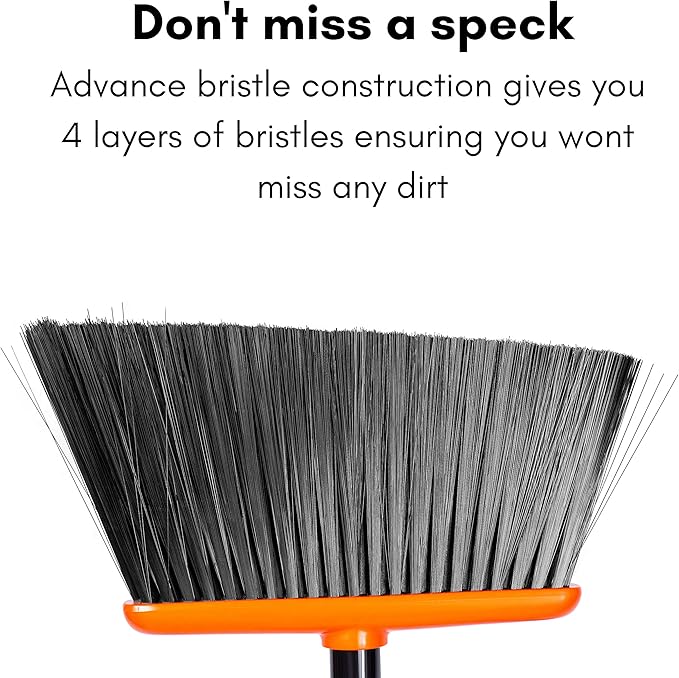 BirdRock Home Broom and Dustpan Set - Lobby Dust Pan - Orange and Grey Durable Set - Indoor or Outdoor - Sweep Combo Great for Kitchen Home Garage and Office - Clip On Self Cleaning Bristles
