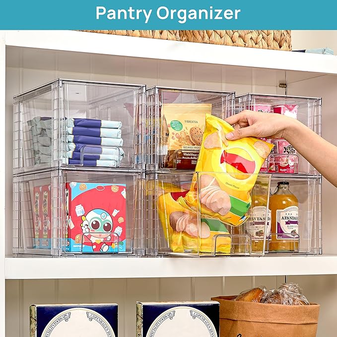 Vtopmart 8 Pack Large Stackable Storage DrawersClear Acrylic Drawer Organizers with Handles Easily Assemble for Fridge BathroomKitchen UndersinkCabinetPantry Organization and Storage