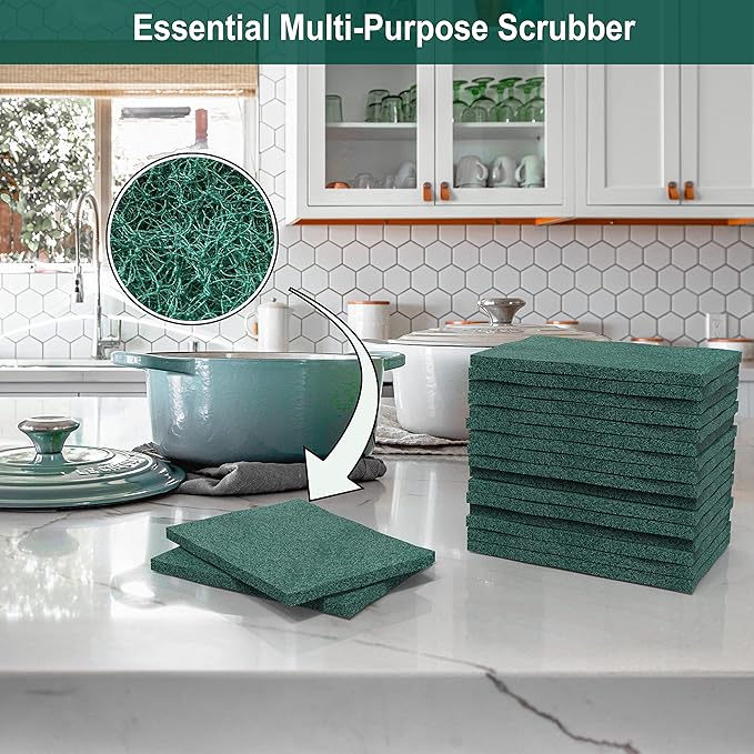 100 Pack Heavy Duty Scouring Pads 3x4 Inch – Green Scrubbing Pads Non Scratch Bulk Scrub Pads for Kitchen Dishes Pots Pans Grill &amp Household Cleaning – Reusable Multipurpose Scrubber Pads