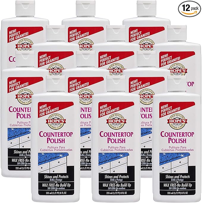 HOPE'S Countertop Restoration Polish Streak-Free Kitchen Counter Cleaner No Buildup on Countertops Quartz Marble Corian Composite and Granite Polish 8 Fl Oz Pack of 12