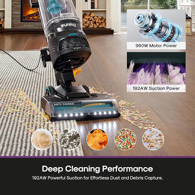 Eureka FlexReach Plus Bagless Upright Vacuum Cleaner for HomePet Vacuum for Carpet and Hard Floor Lift-Up Vacuum with Flooring Type Sensor HEPA FilterAnti-Tangle NEU652 Green