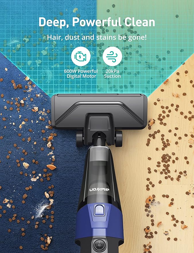 Small Vacuum Cleaner Aspiron Stick Vacuum Cleaner with 20kPa Powerful Suction &amp 0.88QT Dust Cup and 16ft Power Cord 5-in-1 Handheld Lightweight Bagless Vacuum Cleaner Carpet and Floor for Pet