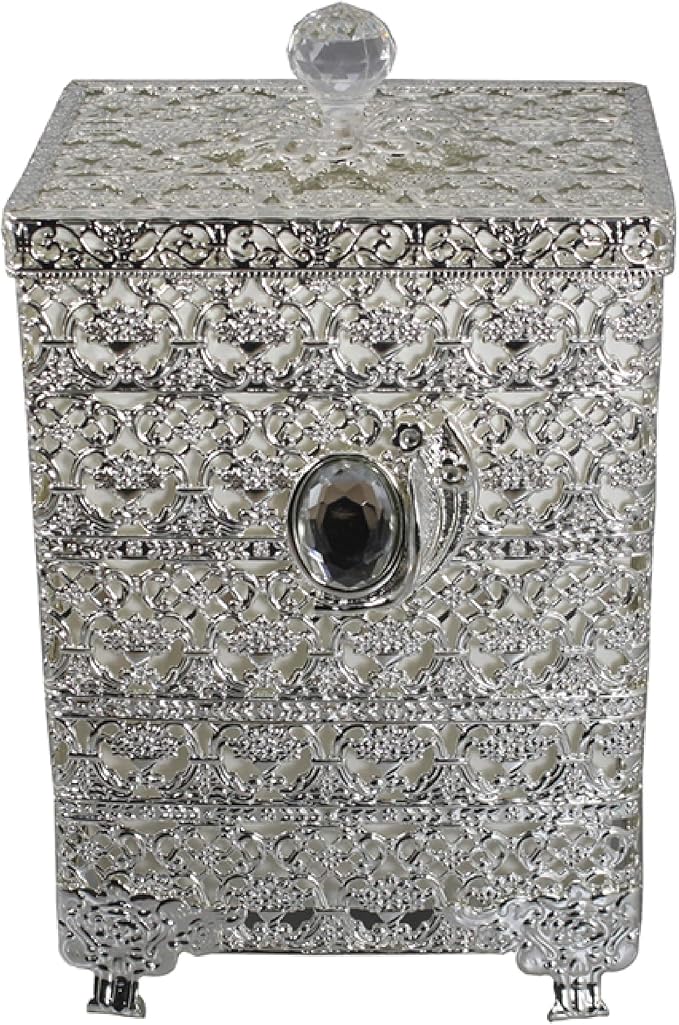 SEHAMANO Antique Rectangular Wastebasket Vintage Decorative Small Trash Can Classic Garbage Container Bin for Vanity Bedroom Kitchen Powder Rooms Home Office Rubbish Bin (Silver (Shiny Silver))