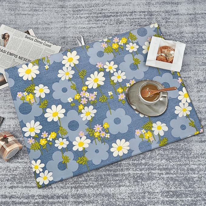 Daisy Flowers Dish Drying Mat for Kitchen Counter 18x24 Microfiber Absorbent Fast Dry Mat 2Pcs Dish Mat Faucet Mats Sets Large Drying Kitchen Mat Kitchen Drying Pad Coffee Bar Decor Gifts