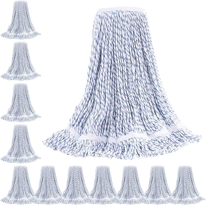 Matthew Cleaning Looped-End Pack of 12 Cotton1.25'' Universal Headband Heavy Duty Commercial Mop Head Replacement for Indoor&ampOutdoor UseGrease Stain Floor Cleaning String Mops Head Refill