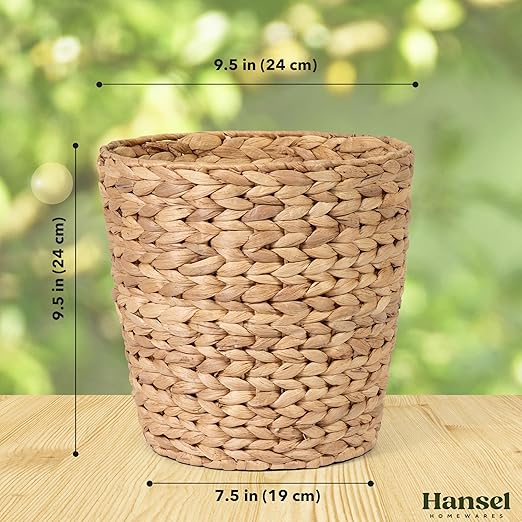 2-Pack Woven Waste Basket for Bathroom Bedroom or Living Room | Wicker Wastebasket Style Handwoven Basket Made from Water Hyacinth | Modern Boho Storage Basket